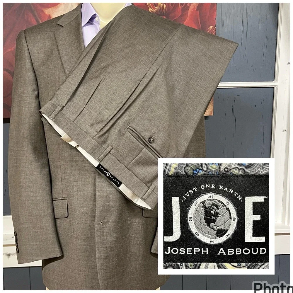 Joseph Abboud Custom Suit Mens 44L Long Wool Pleated Pants 37x30 Tan